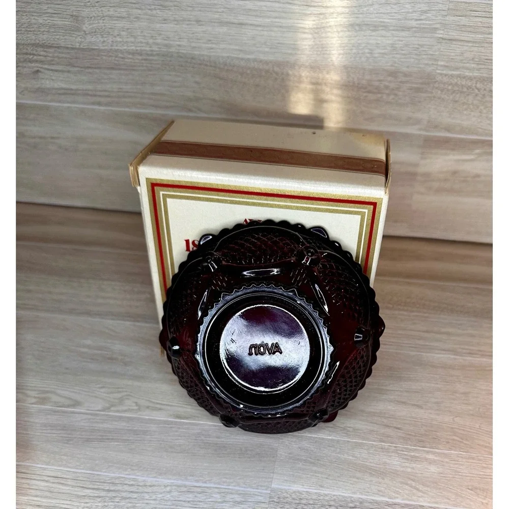Avon Vintage Cape Cod Dessert Bowl Set Ruby Red Glass With Soaps 1876 Collection